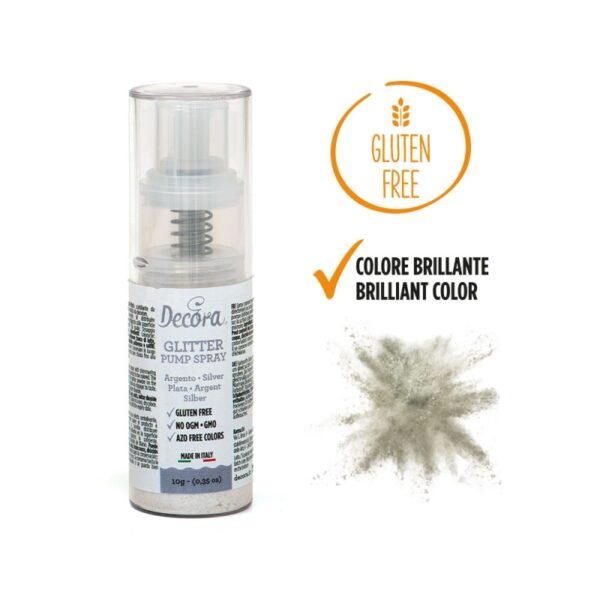 Glitter Pump Spray Colorante-Argento-10g-Decora