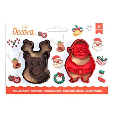 DECORA Set di 2 tagliapasta Renna e Babbo Natale