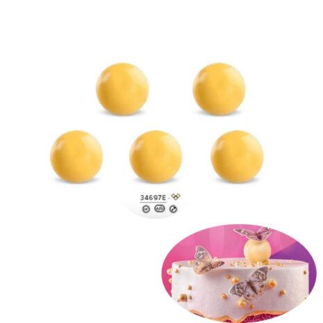 Modecor Decorazioni di Cioccolato Bianco- 5 Sfere 3D GIALLE ⌀2.8