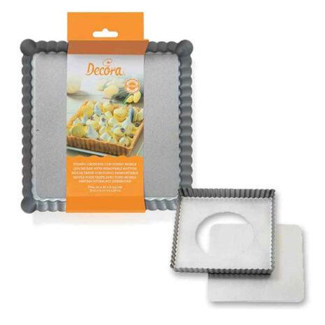 Decora Teglia con Fondo Removibile in Acciaio Antiaderente  per Crostate 21x21xh3,5