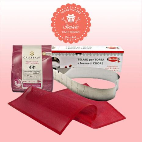 Promo- Stampo Inox Regolabile a Forma di Cuore + Tappetino Microforato 30x40 +Cioccolato Ruby