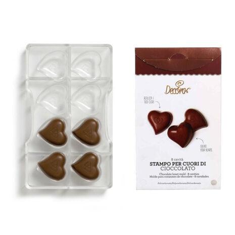 Decora  Stampo In Policarbonato  Per 8 Cioccolatini A Cuore 4 X 4 Cm