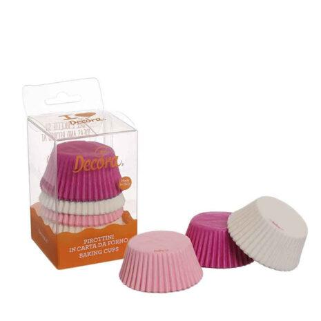 Decora -Pirottini Pirottini Muffin Assortiti -Bianco, Rosa e Fucsia 75 PZ 5X3,2cm