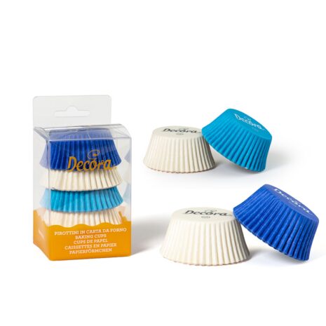 Decora -Pirottini Pirottini Muffin Assortiti -Bianco Celeste e Blu 75 PZ 5X3,2cm