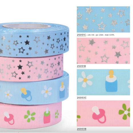 Nastro Girotorta Tema Nascita in Tessuto Adatto al Contato con Alimenti 1m x h 3,8 cm