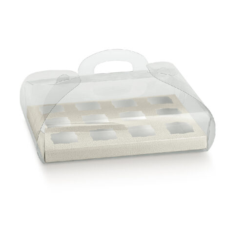 Scatola TORTINA trasparente + Fondino Pelle Bianco 245 x 180 x 95 mm
