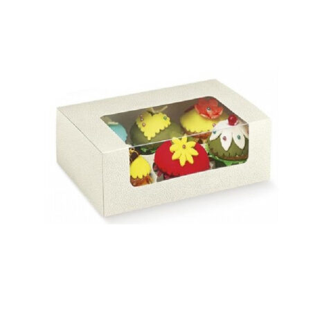 Scatola Porta Cupcake Pelle/Avorio 27x18 h 10 D 6 cm