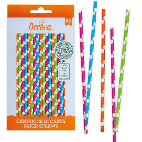 Decora Confezione 80 Cannucce in Carta Bio-Multicolor, KB2B1
