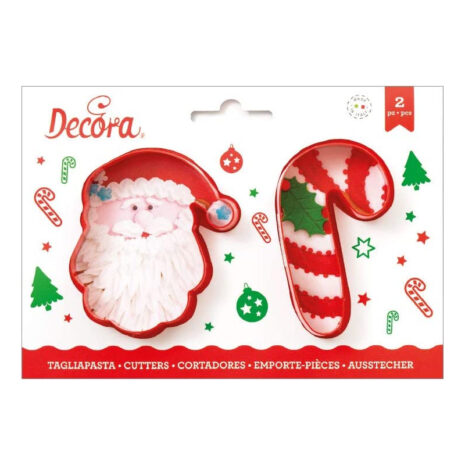 Decora Set 2 Tagliapasta Babbo Natale e Candy Cane, Plastica, Rosso-255068