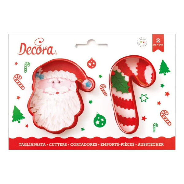 Decora Set 2 Tagliapasta Babbo Natale e Candy Cane, Plastica, Rosso-255068