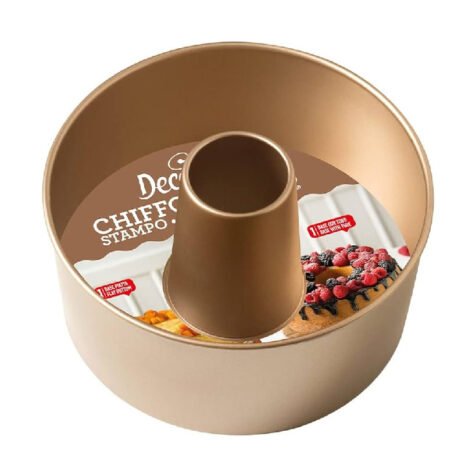 Decora, 0070109 Stampo Gold Line Chiffon Cake Ø 20,5 X 10 cm Ideale per Preparare la Chiffon Cake Con Base Piatta Removibile per Dolci Classici a Forma di Fiore, In Robusto Metallo Antiaderente