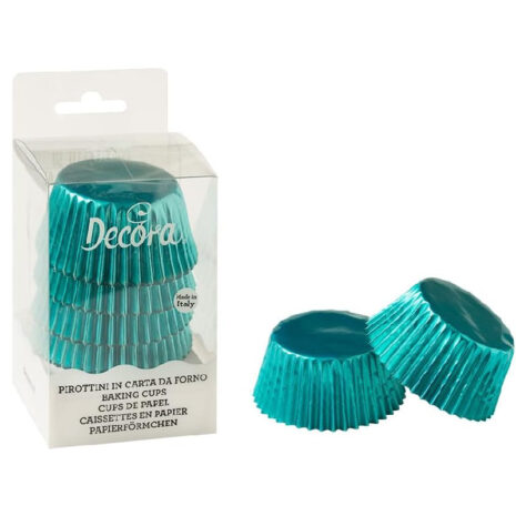 Decora, 0339789 Confezione da 60 Pirottini Sky Metallic da 50 X 32 mm, per Cuocere, Presentare e Regalare Muffin e Dolcetti, Resistono fino a 180°C, In comodo Blister, Made in Italy