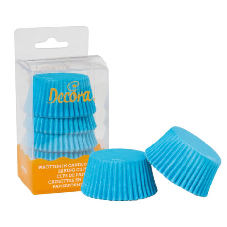 DECORA, 0339675 Pirottini Azzurri, Comodissimi Pirottini per Cuocere, Presentare e Regalare Muffin, Resistono fino a 220°, In comodo Blister