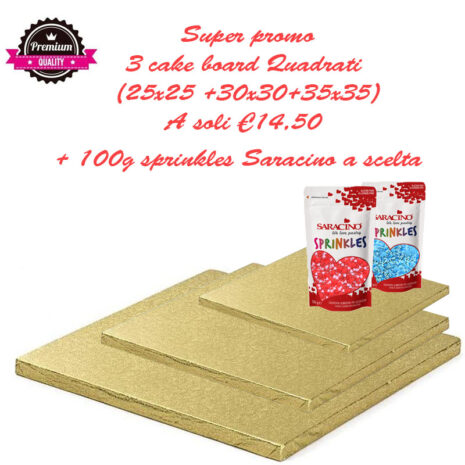 Super promo 3 cake board Quadrati + 100g sprinkles