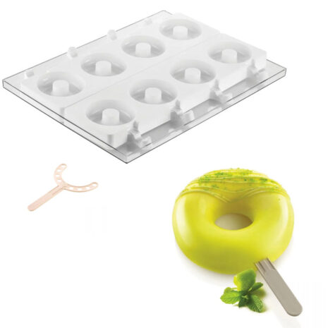 Stampo in Silicone per Gelatini GEL13, 2 Pezzi, Ø80 x 22 mm, 4 Cavità da 86 ml, con Stecco e Vassoio