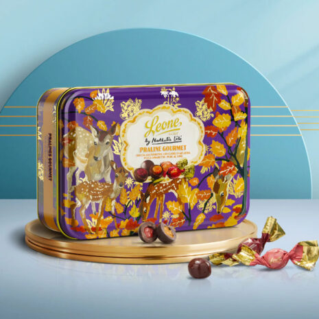 Latta Praline Gourmet Assortite Nathalie Lété – Pesca e Amaretto, Pere al Vino – Leone Edizione Limitata