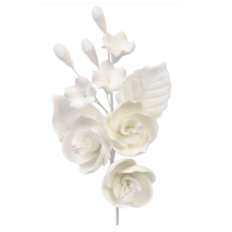 Modecor Ramo Con Foglie Rose Bianche Decorazioni Floreali 17cm