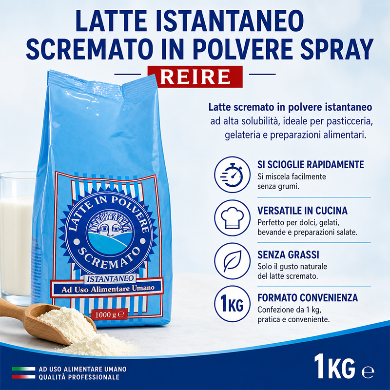 Latte Istantaneo Scremato in Polvere Reire 1 Kg - immagine 2