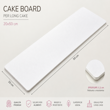 Cake Board Decora Bianco 20x50 cm Spessore 1,2 cm – Base Rettangolare per Long Cake Extra Resistente per Cake Design e Pasticceria