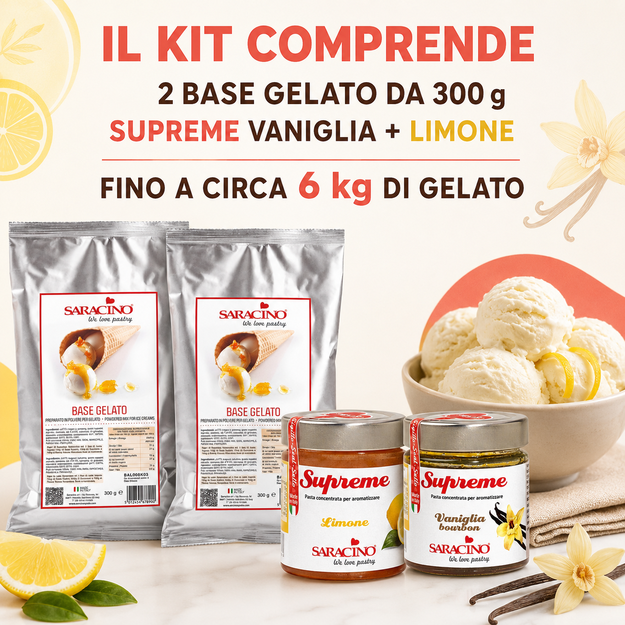 Promo Kit Gelato Saracino: 2 Basi + Supreme Vaniglia e Limone - immagine 2