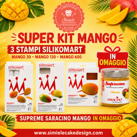 Kit 3 Stampi Silikomart Mango 30, 130 e 600 con Supreme Mango in Omaggio